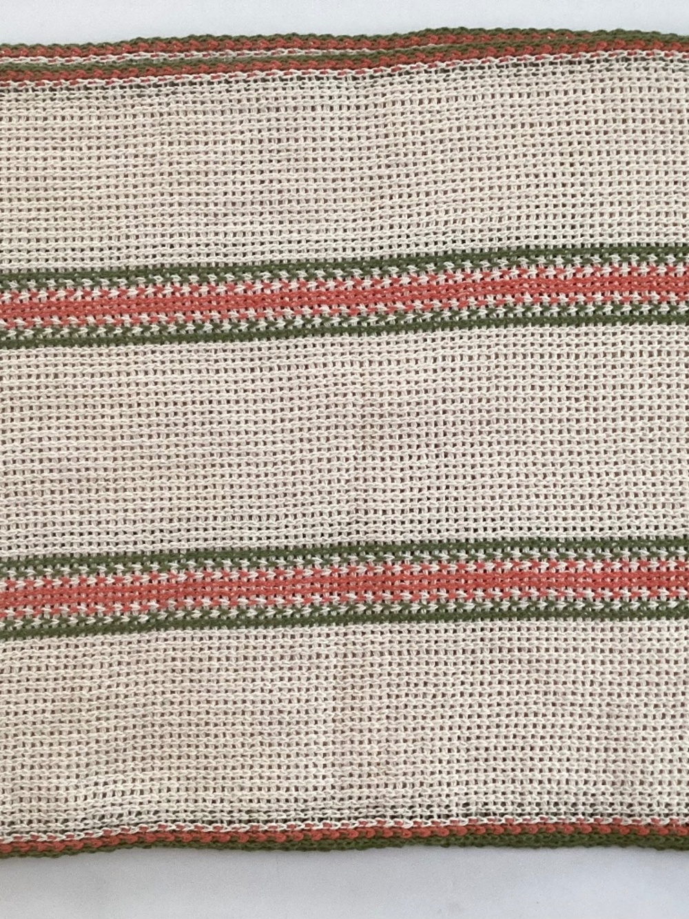 XNEW (4) Vintage Beige Orange Green Fiesta Stripe Waffle Weave Mesh Dishcloths